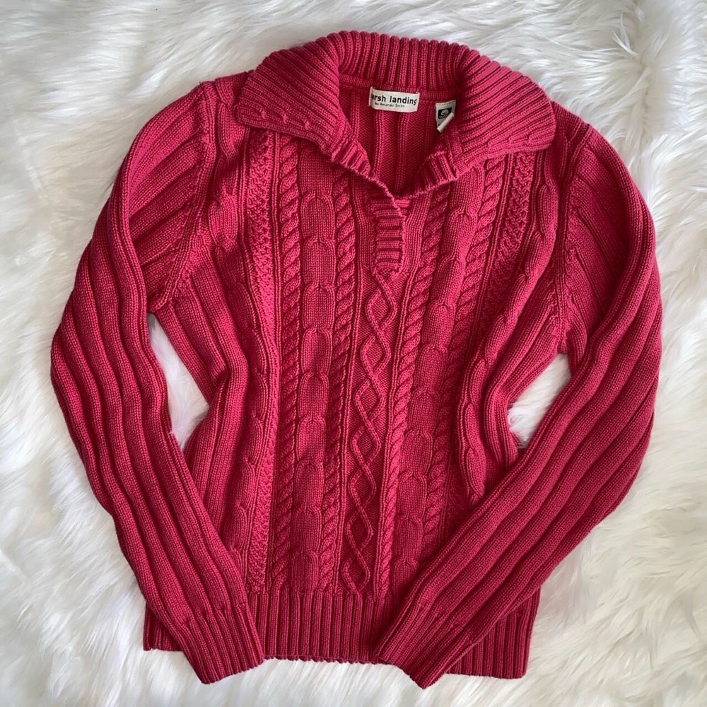 Chunky hot pink knit sweater